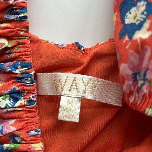 WAYF Red Floral Ditsy Print Puff Sleeve Milkmaid Mini Dress Medium - Picture 7 of 10